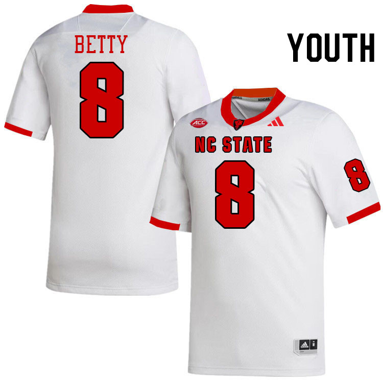 Youth #8 Devon Betty NC State Wolfpack College Football Jerseys Stitched-White